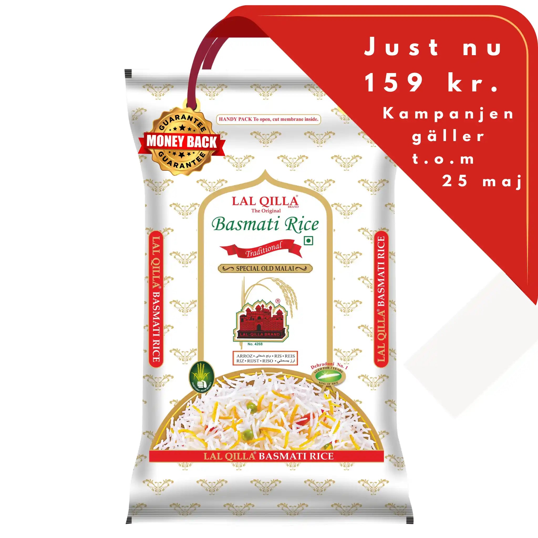 Lal Qilla Traditional Basmati Ris 5kg - Premiumkvalitet Lagrad 2 År - Just nu i kampanj!