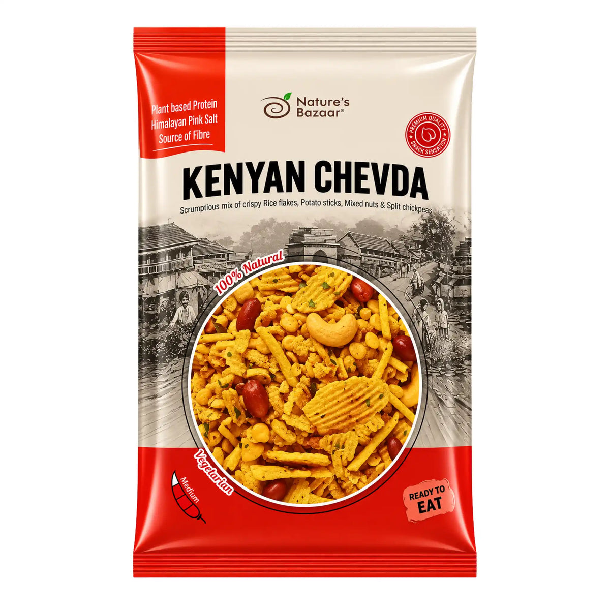 Kryddig snackblandning Kenyan Chevda i förpackningspåse från Nature's Bazaar