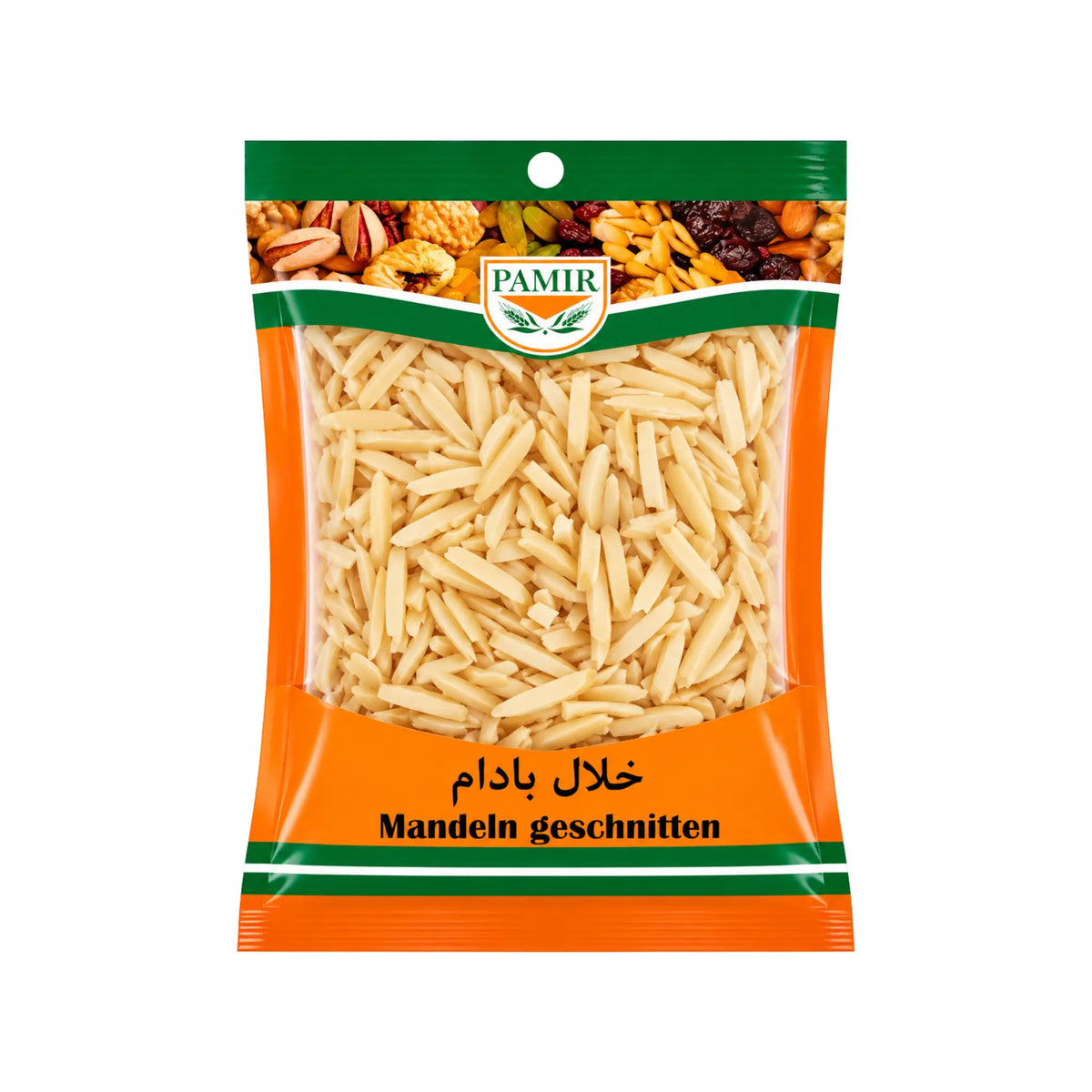 Pamir snittade mandlar i orange påse