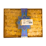 Kartong med gula saffranskristaller, orientaliskt godis, Kian Kandi Kandisocker