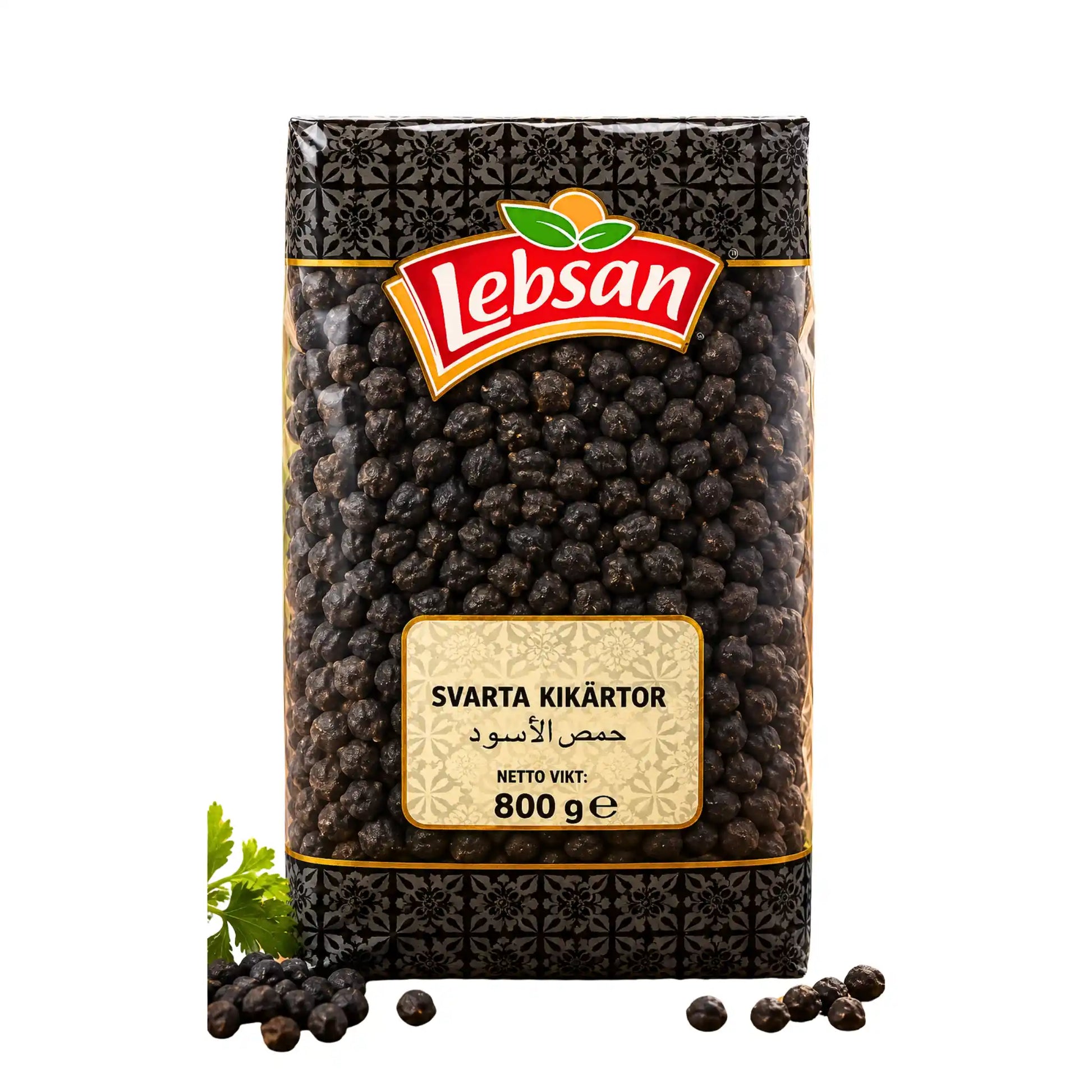 Påse med Lebsan Torra Svarta Kikärtor 800g på Shirdell.se.
