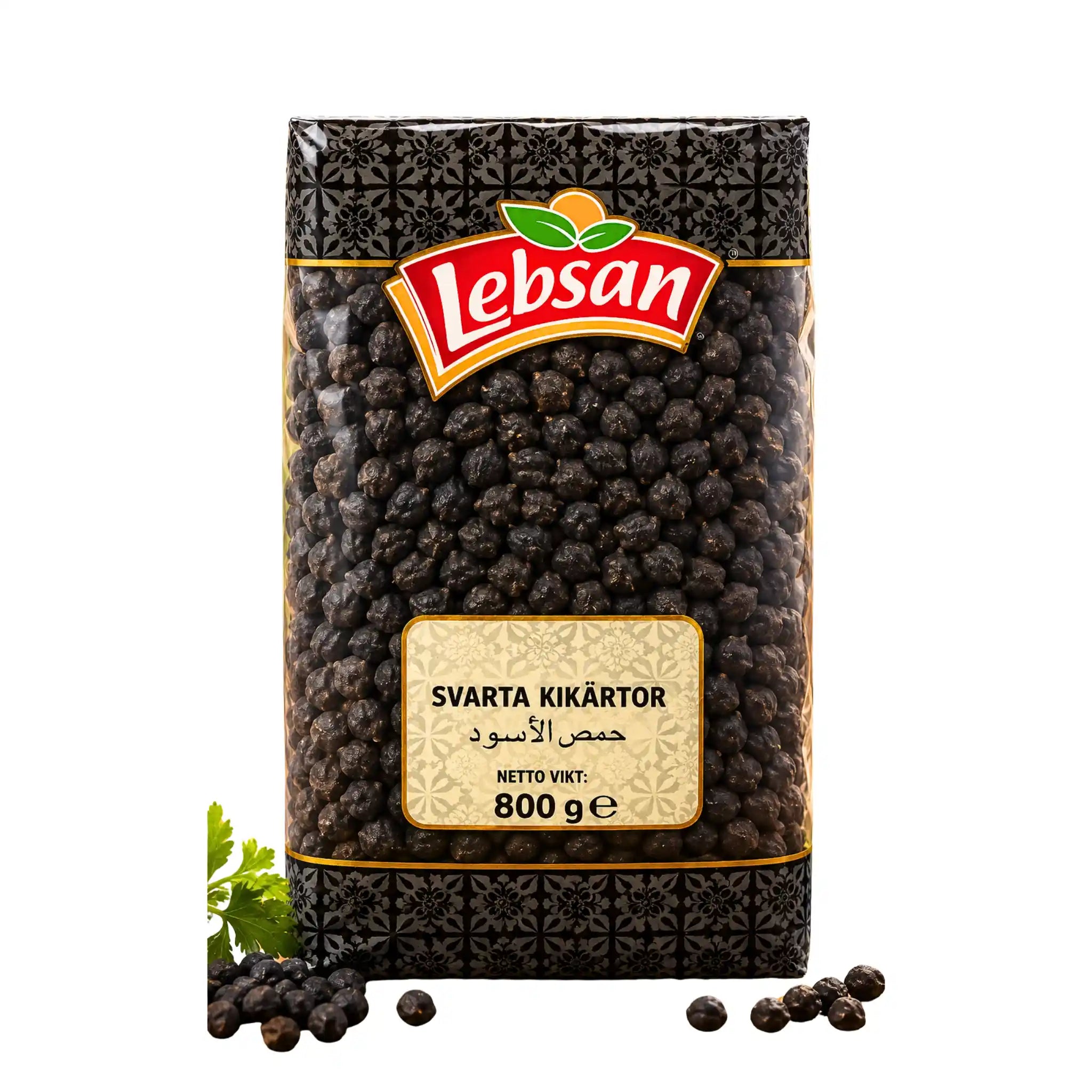 Påse med Lebsan Torra Svarta Kikärtor 800g på Shirdell.se.