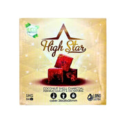 Förpackning med High Star kokosnötskol i kuber för vattenpipa, 1 kg, miljövänlig.