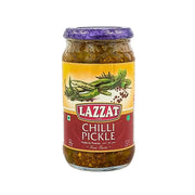 Glasburk med Lazzat chili pickle i olja, stark inlagd chili, orientaliskt kryddad.