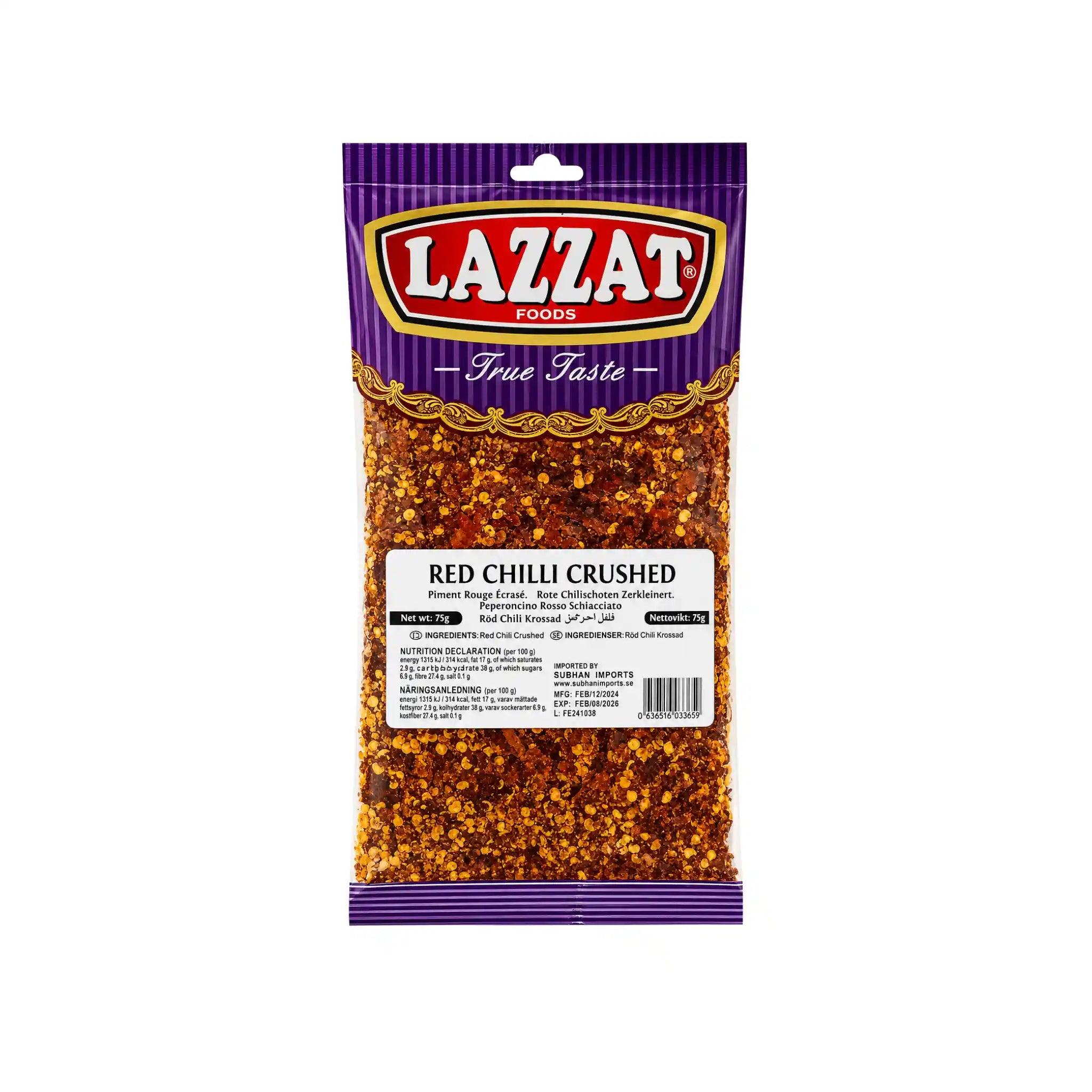 Lazzat Krossad Röd Chili 75g - Utgånget datum feb 2026 med garanti