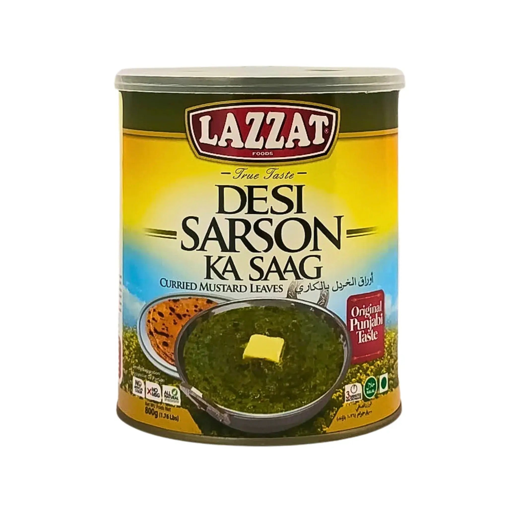 Lazzat Desi Sarson Ka Saag 800g burk, pakistansk grytmix med senapsblad, orientalisk mat.