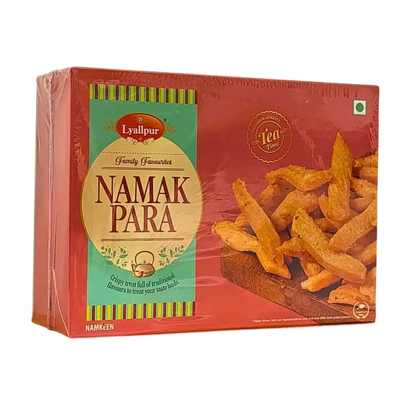 Lyallpur Namak Para 350g, indiska snacks i röd förpackning, krispiga salta kex