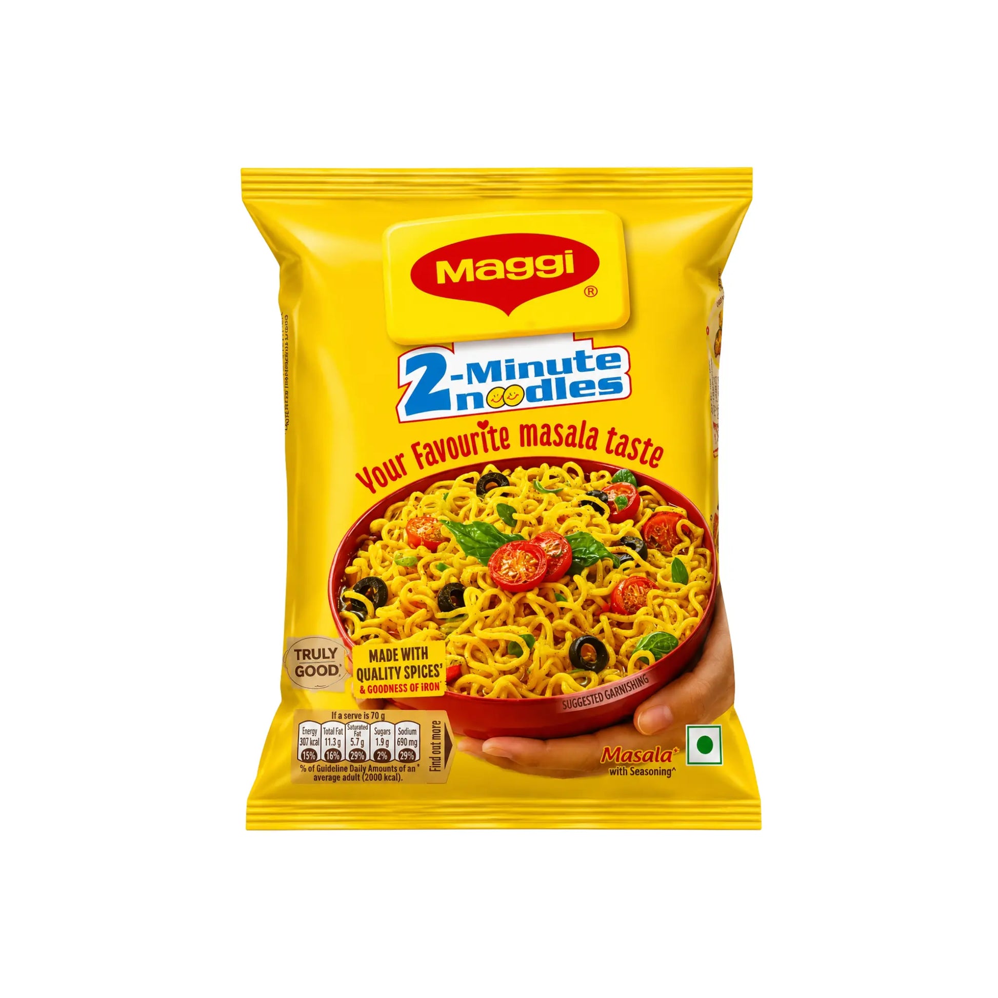 Maggi snabbnudlar 2-Minute Noodles Masala i gul förpackning