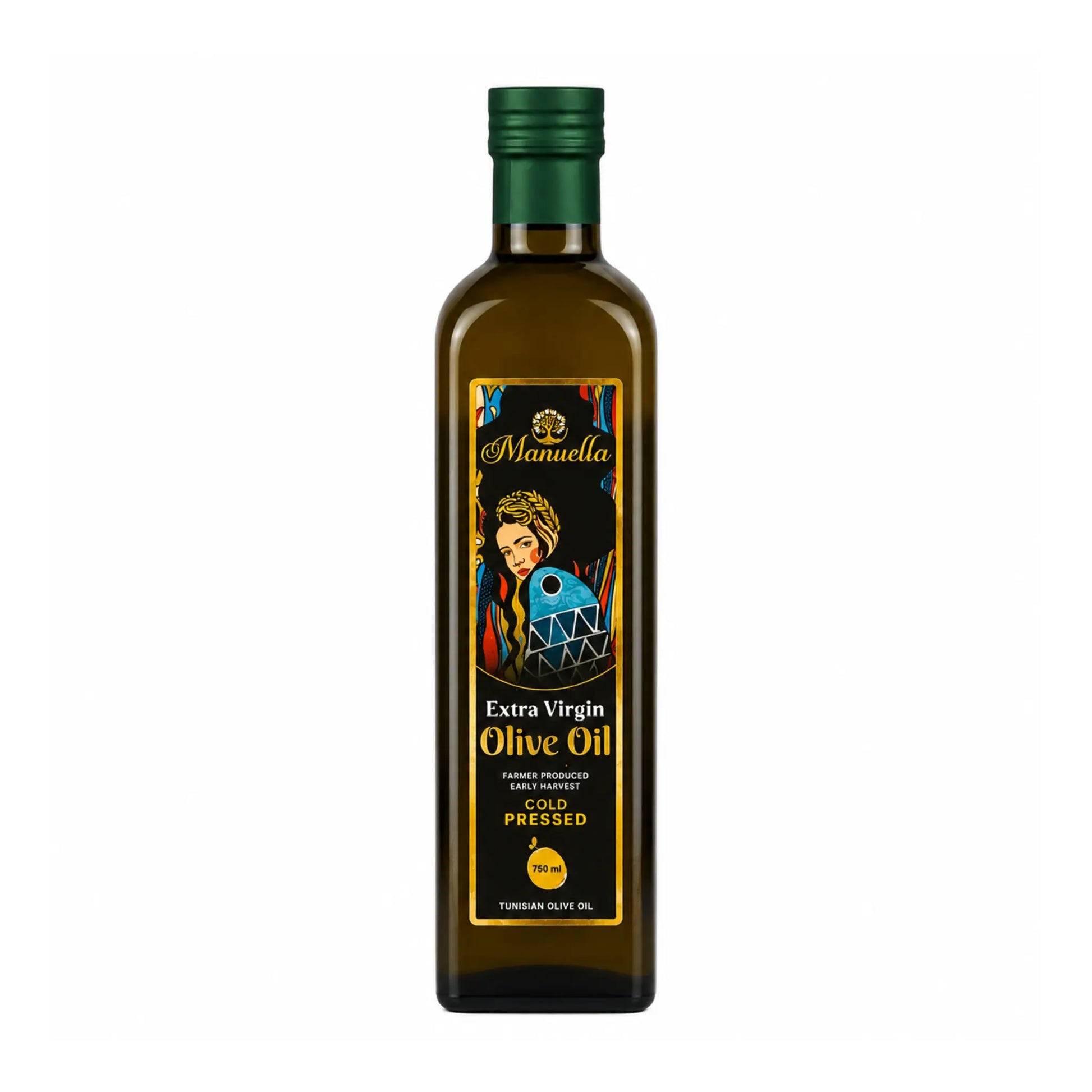 Flaska extra jungfruolivolja Manuella, 750 ml, mörkgrön kork
