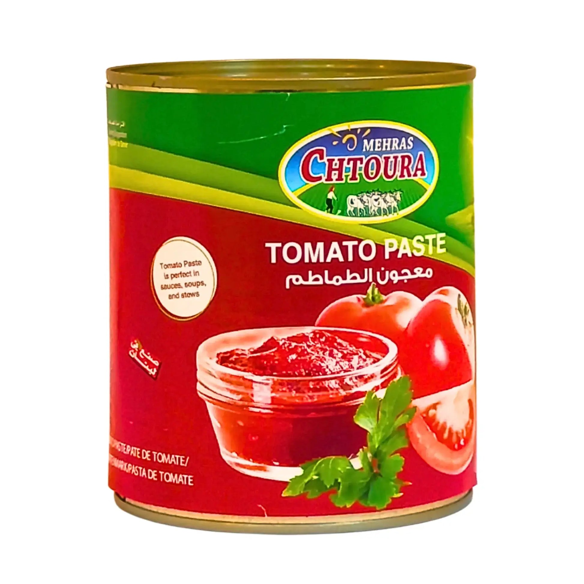 Burk med tomatpuré, röda tomater och persilja, orientaliska livsmedel, 800g
