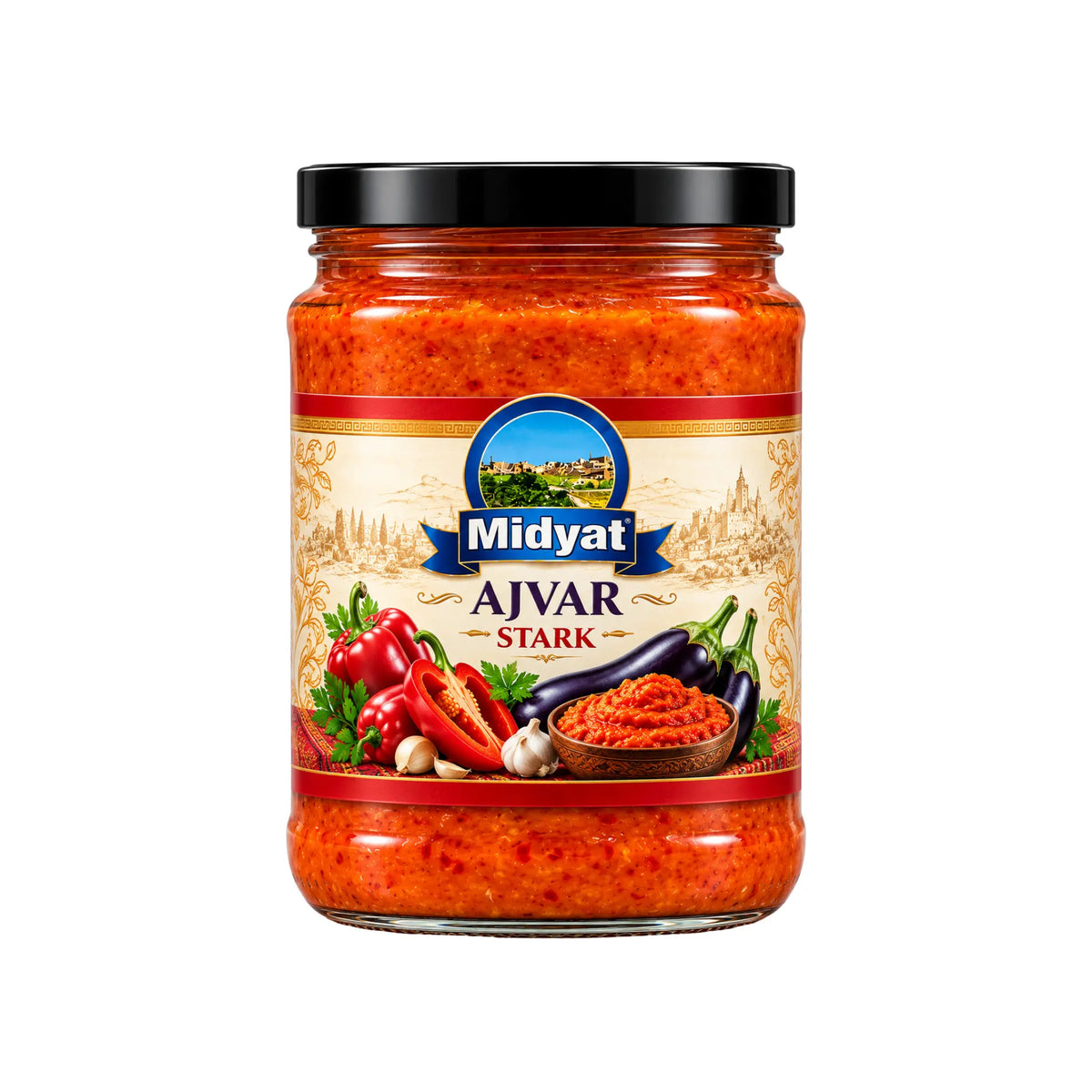 Midyat Ajvar Stark 550g glasburk med het rödfärgad paprikaröra