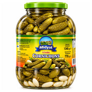 Midyat Cornichons Stark 1348g stor glasburk med krispiga heta inlagda smågurkor och chili
