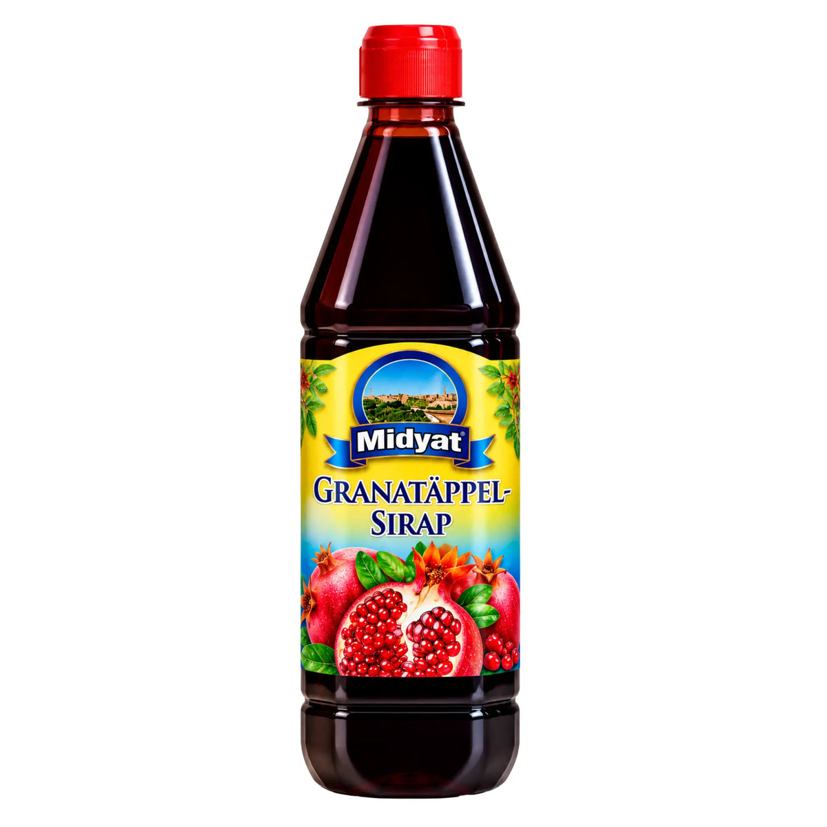 Midyat Granatäppelsirap 1000ml flaska med mörk fyllig granatäppelmelass för dressing och meze