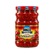 Midyat Paprikapuré Stark 720g glasburk med het rödfärgad turkisk biber salçası