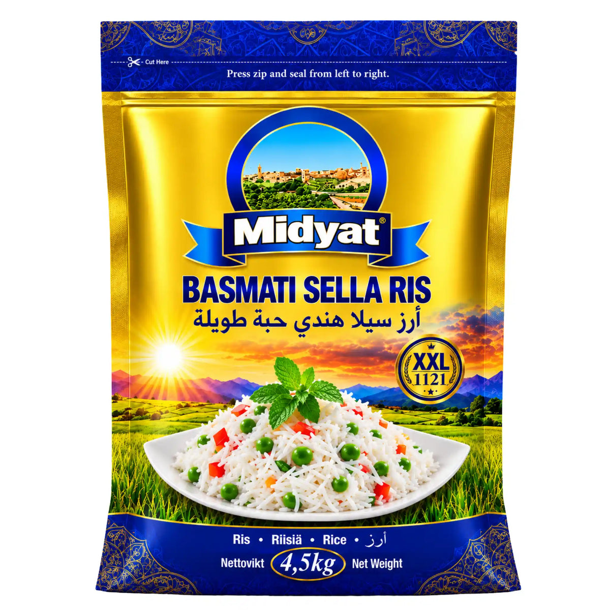 Midyat basmatiris i påse, extra långkornigt sella ris, 4,5 kg
