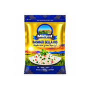 Midyat basmatiris Sella i gul och blå förpackning, 900 g.
