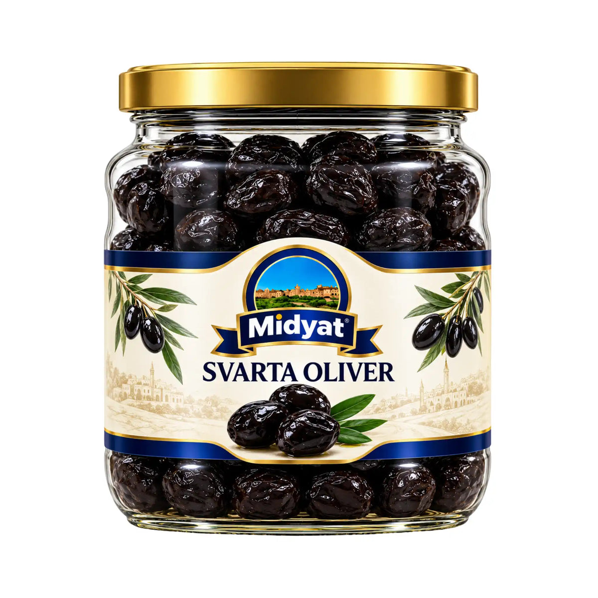 Midyat Svarta Oliver GEMLIK 700g burk med mörka saftiga Gemlik-oliver