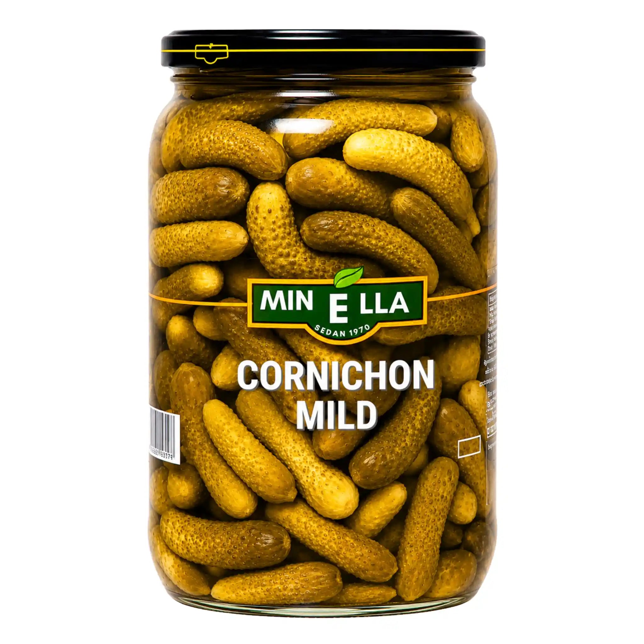 Minella Cornichons Mild 900g – Härligt krispiga delikatessgurkor