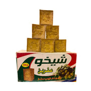 Naturlig olivtvål i staplade kuber på förpackning, 5kg, arabiska tecken, orientalisk tvål.