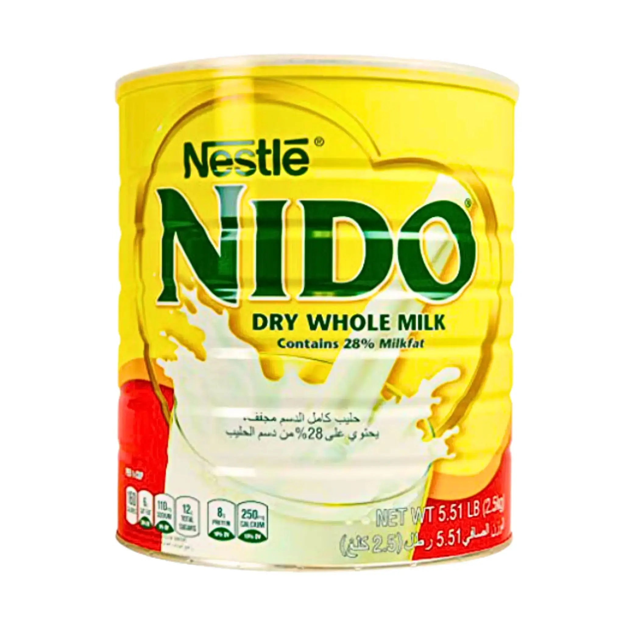 Nido torr helmjölkspulver 2500g burk, gul förpackning, 28% mjölkfett, produktbild