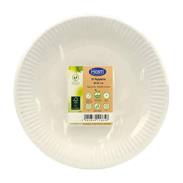 Party plates Hosti 20pcs, 23cm round White Shrink-wrapped