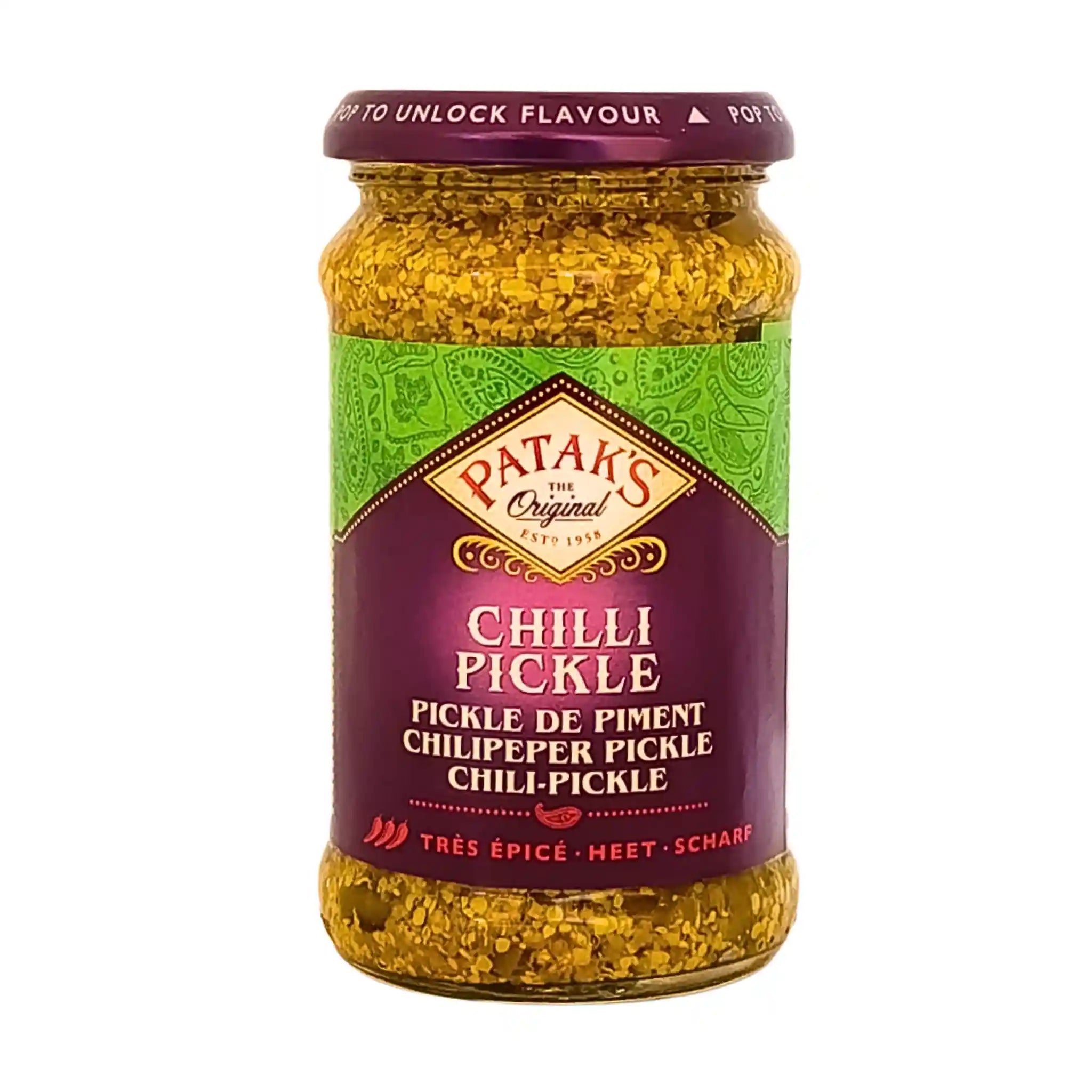 Glasburk med Patak's chili pickle, kryddig inläggning, orientaliska smaker, 283g.