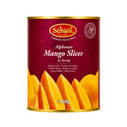 Schani mango-snitt i sockerlag, burk 850 g, alfonso-mango.