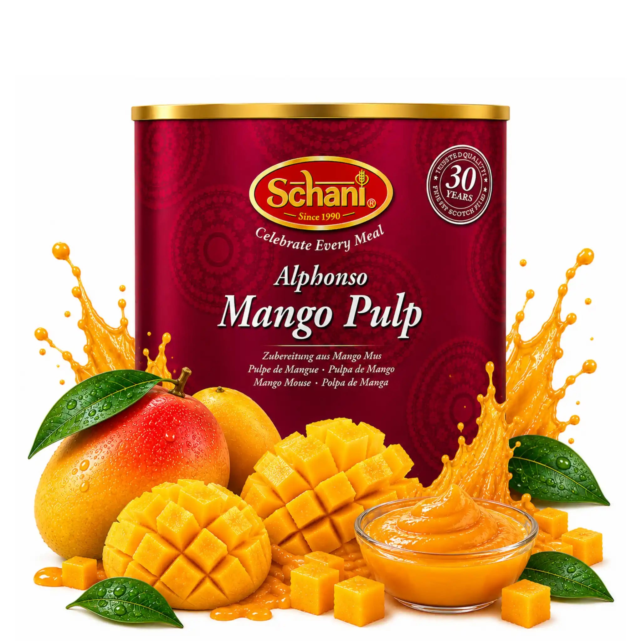 Schani Alphonso Mango Pulp 850g – Premium Alphonso Mangopuré | Äkta Tropisk Smak