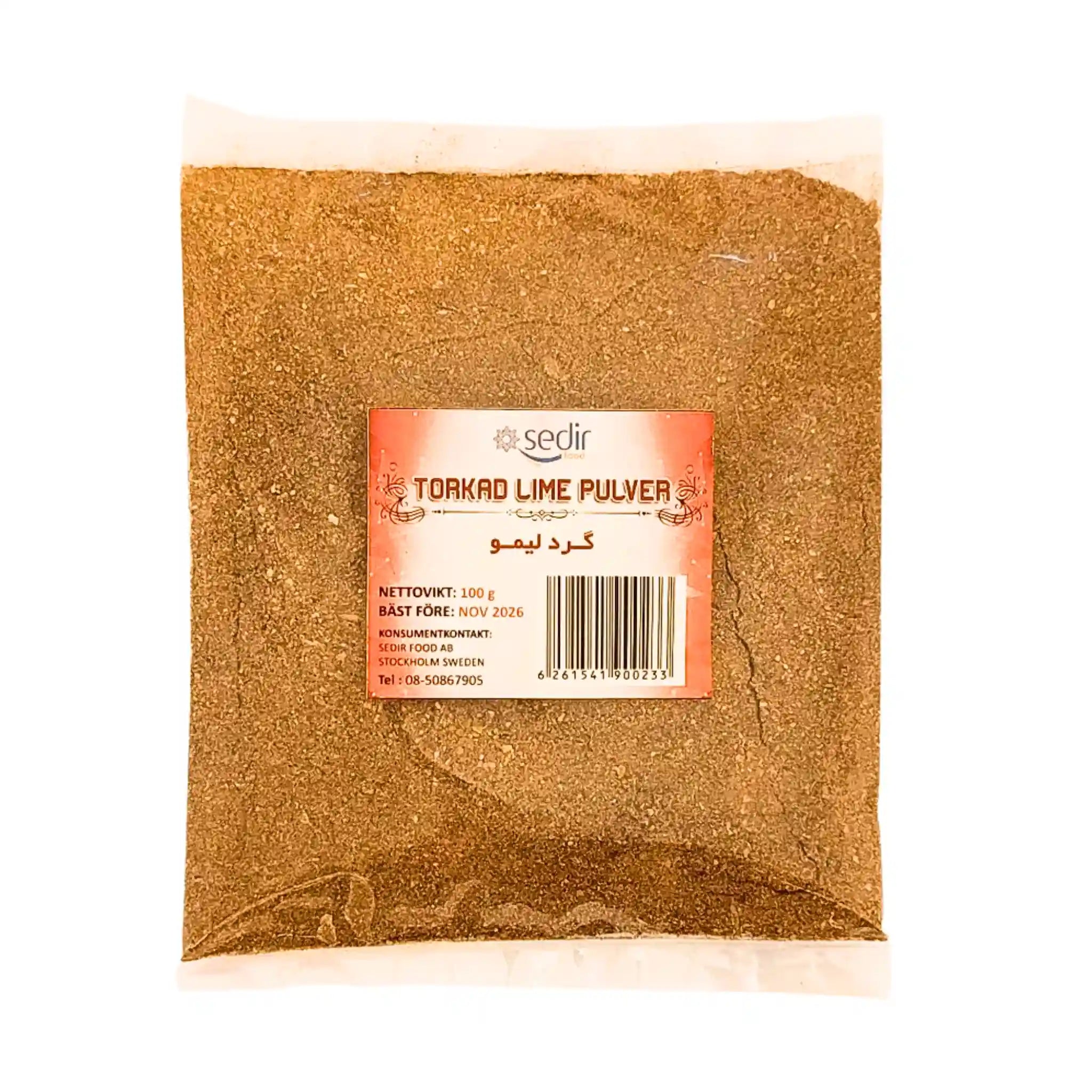 Torkad limepulver 100g i genomskinlig plastförpackning med etikett, orientaliskt krydda