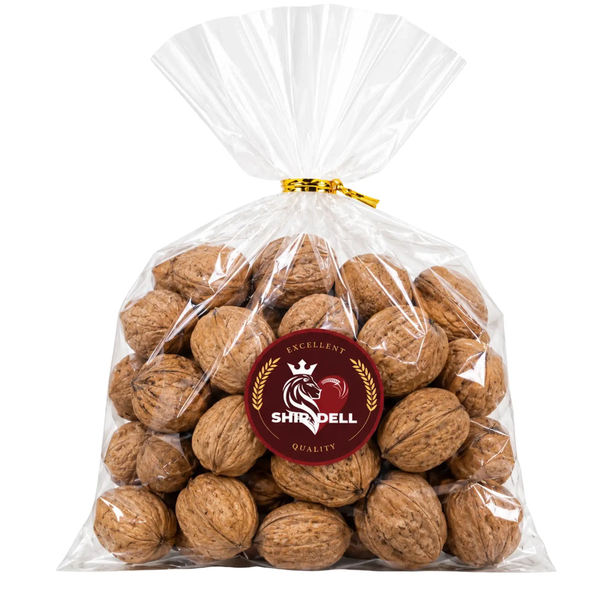 Shirdell valnötter med skal i genomskinlig påse, 1 kg