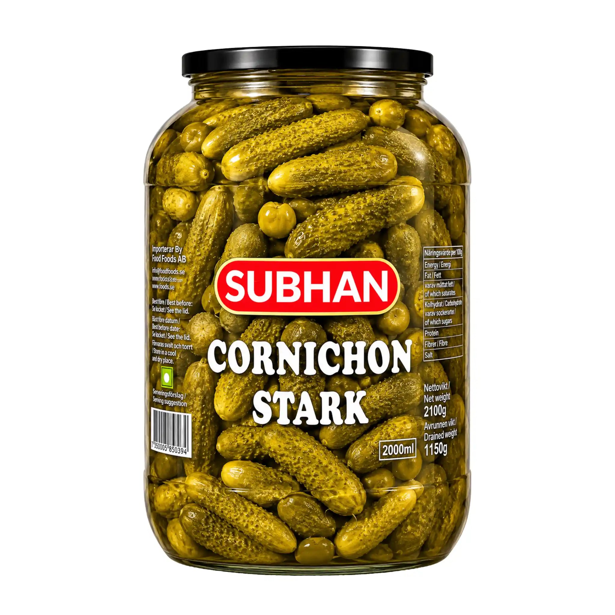 Cornichon i glasburk med lock, inlagda smågurkor starka