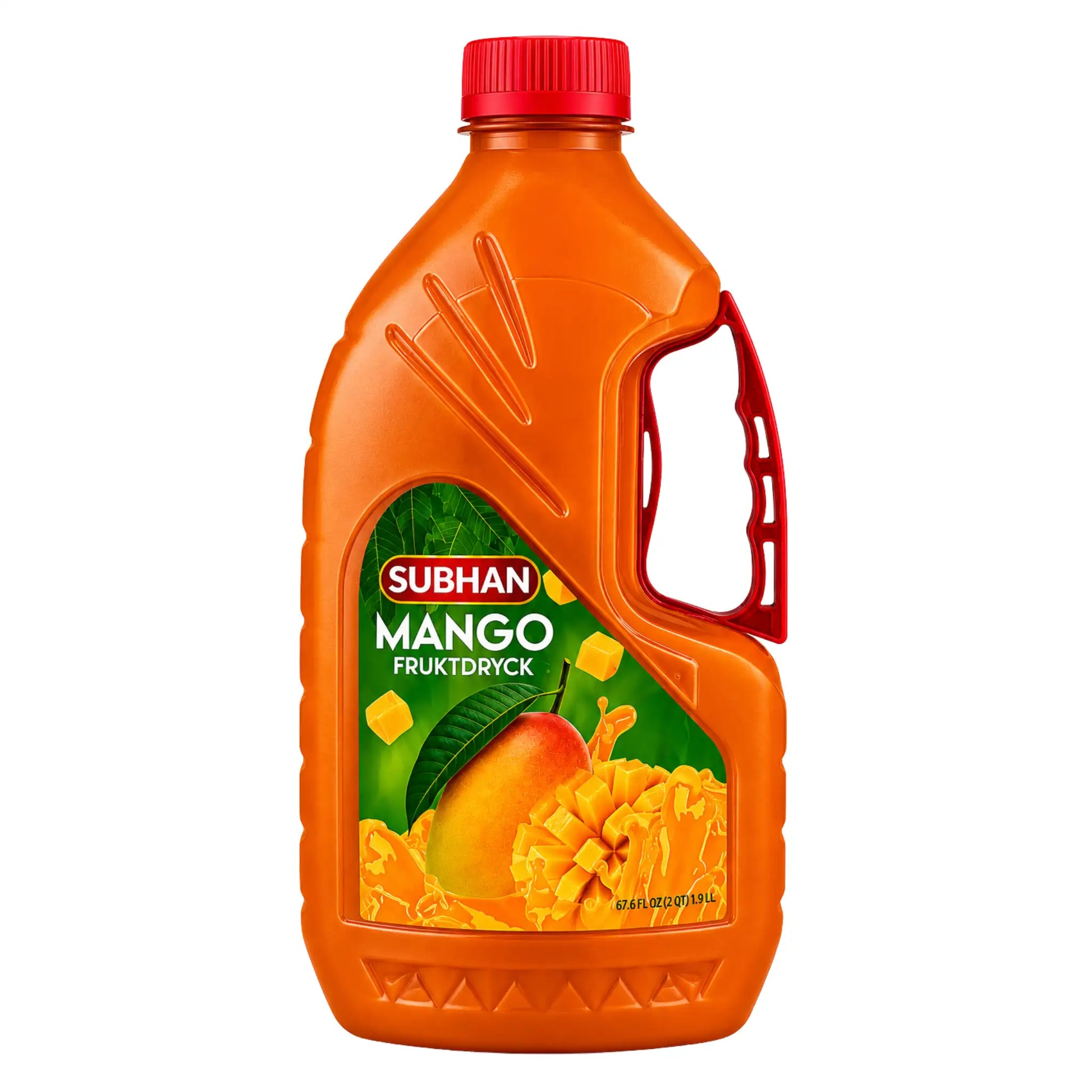 Subhan mango fruktdryck 2 l i orange flaska med röd kapsyl