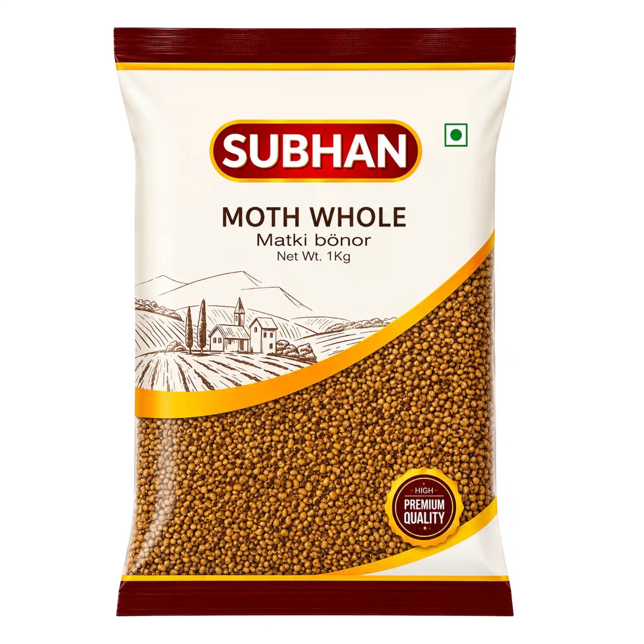 Subhan matki bönor (hela) i förpackning, gulbruna bönor, 1 kg.
