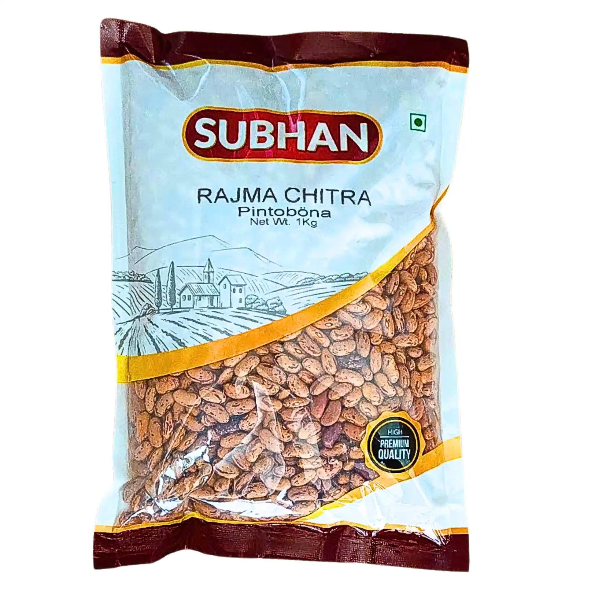 Förpackning med Subhan Rajma Chitra pintobönor 1 kg, orientaliska bönor.