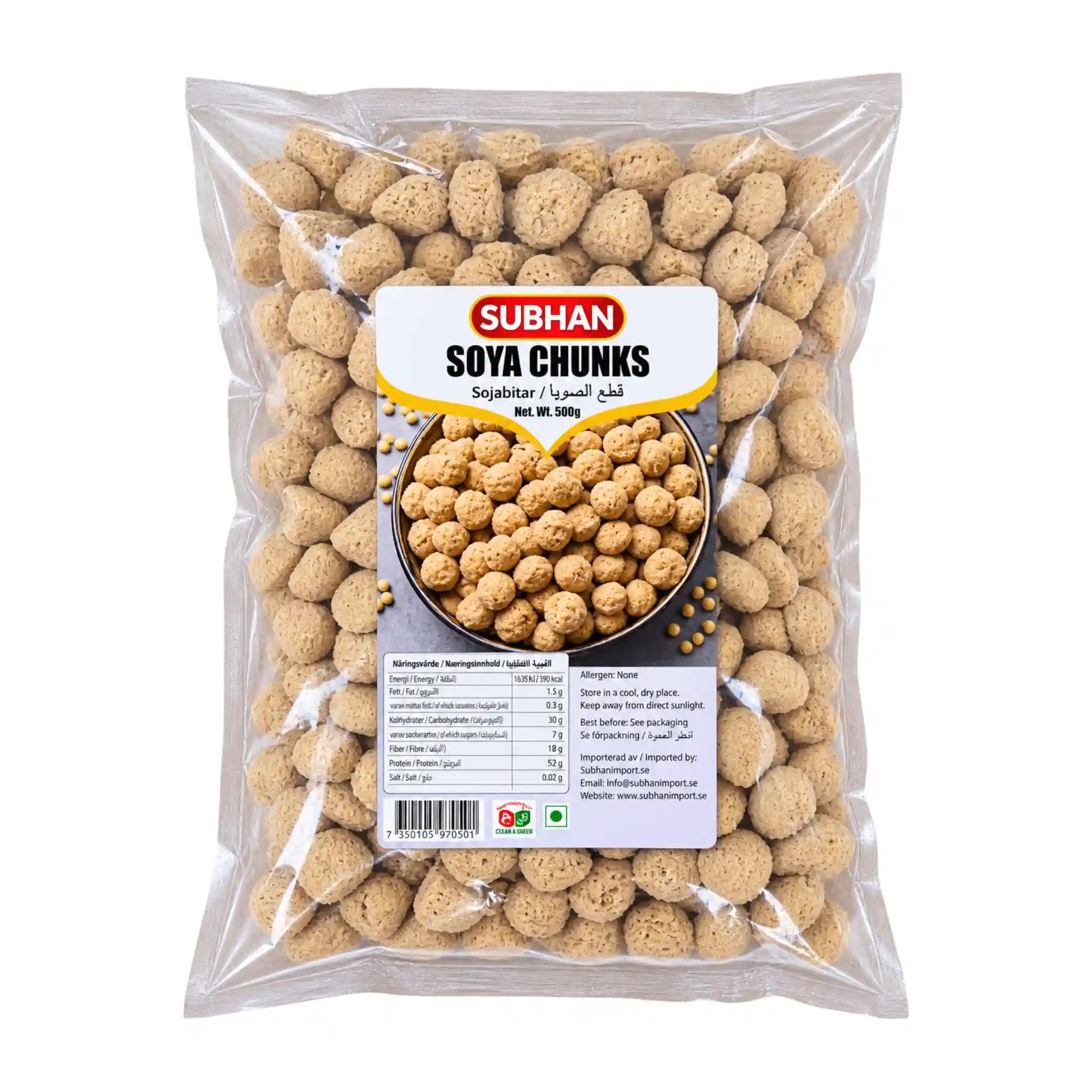 Subhan sojabitar i genomskinlig påse, 350 g, torra bruna korn