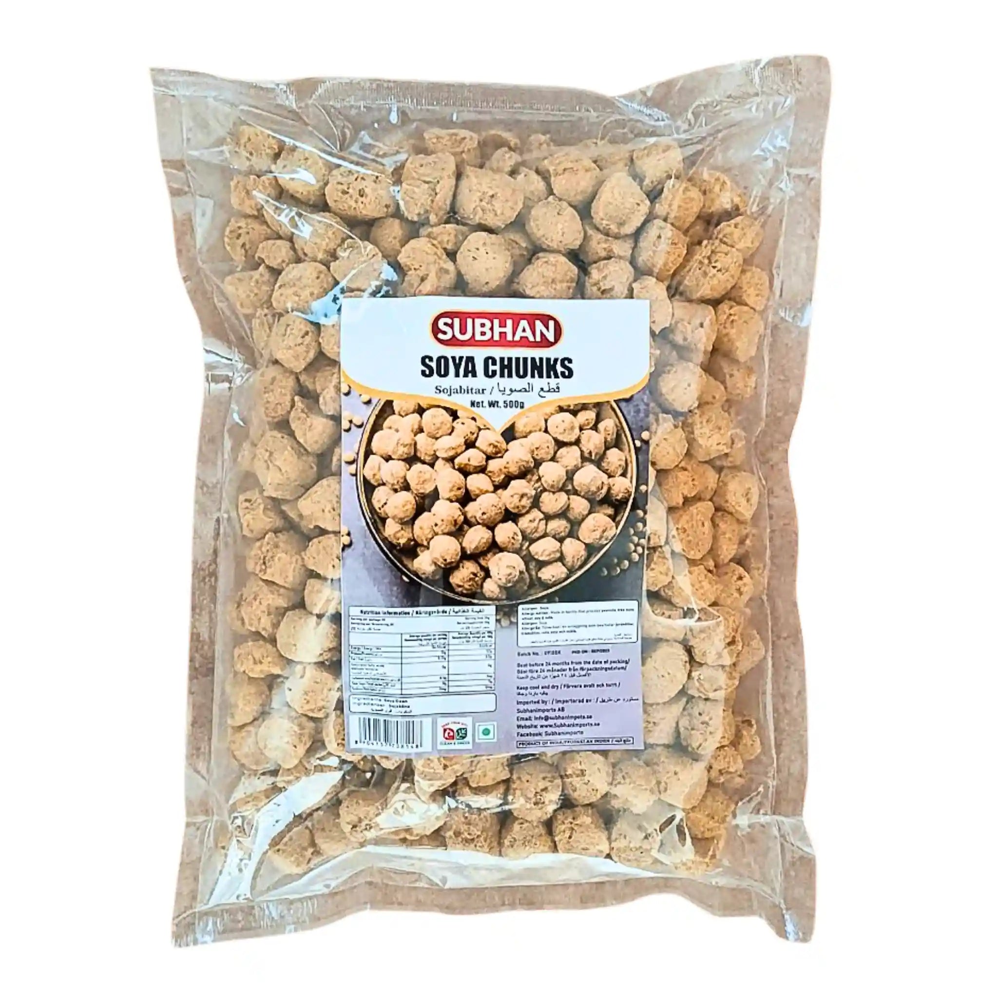 500g påse sojabitar, Subhan Soya Chunks, vegetariskt protein, orientaliska kolonialvaror