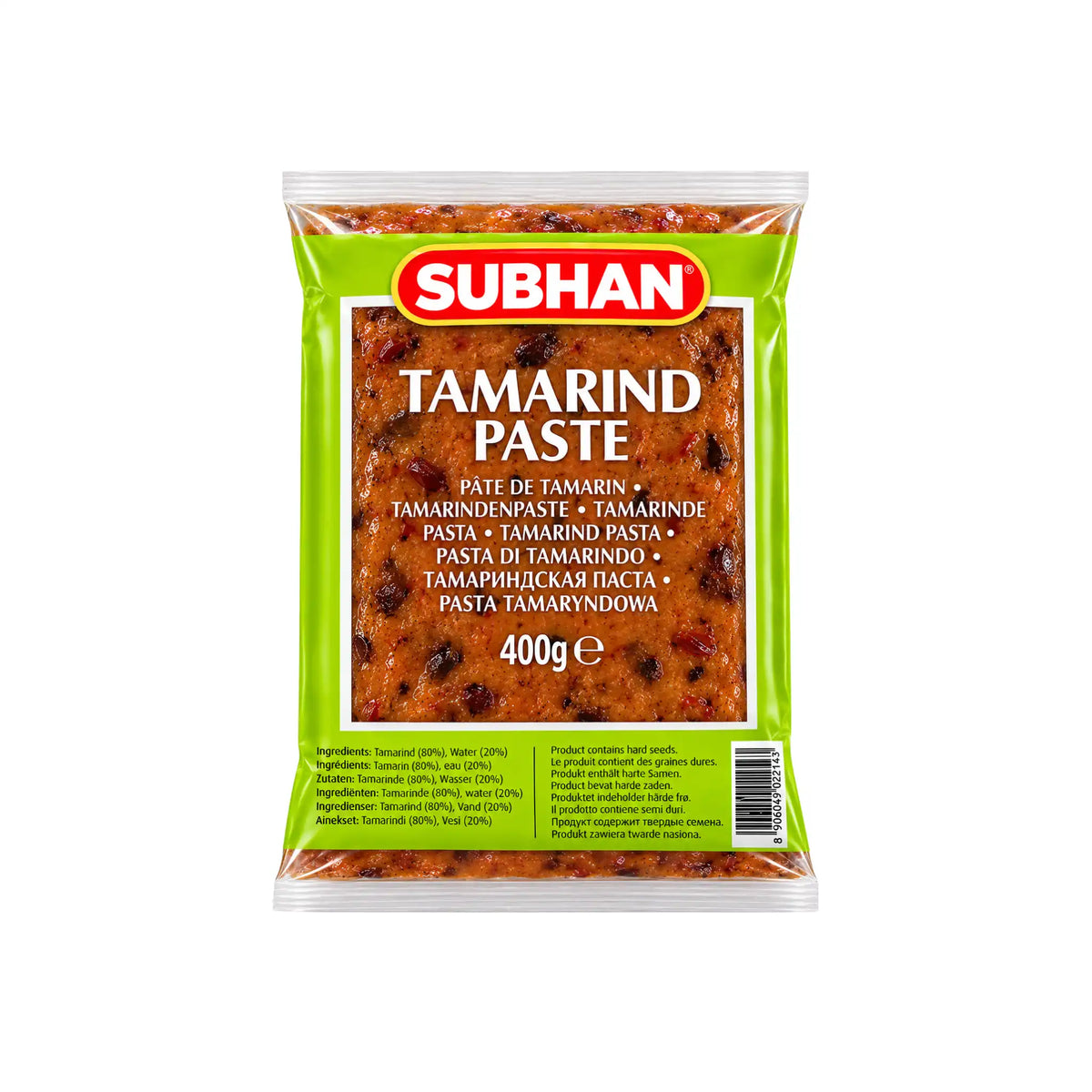 Förpackning av Subhan Tamarind Thai 500g thailändsk tamarindmassa för matlagning