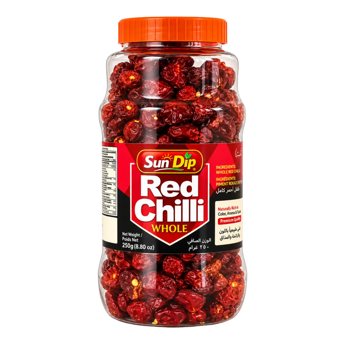 Glasburk med hel röd chili, SunDip, 250 g