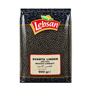 Påse med Lebsan Svarta Linser 900g, torkade belugalinser på Shirdell.se.