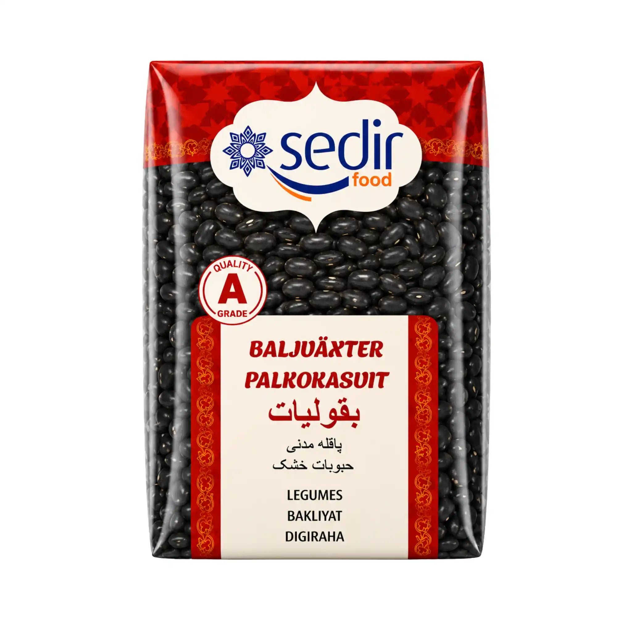 Svarta bönor Sedir i försluten påse, 800 g, med etikett