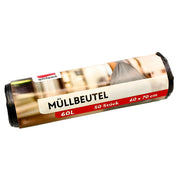 Rulle med svarta soppåsar 60L, 50 stycken, storlek 60x70 cm, för hushållsavfall.