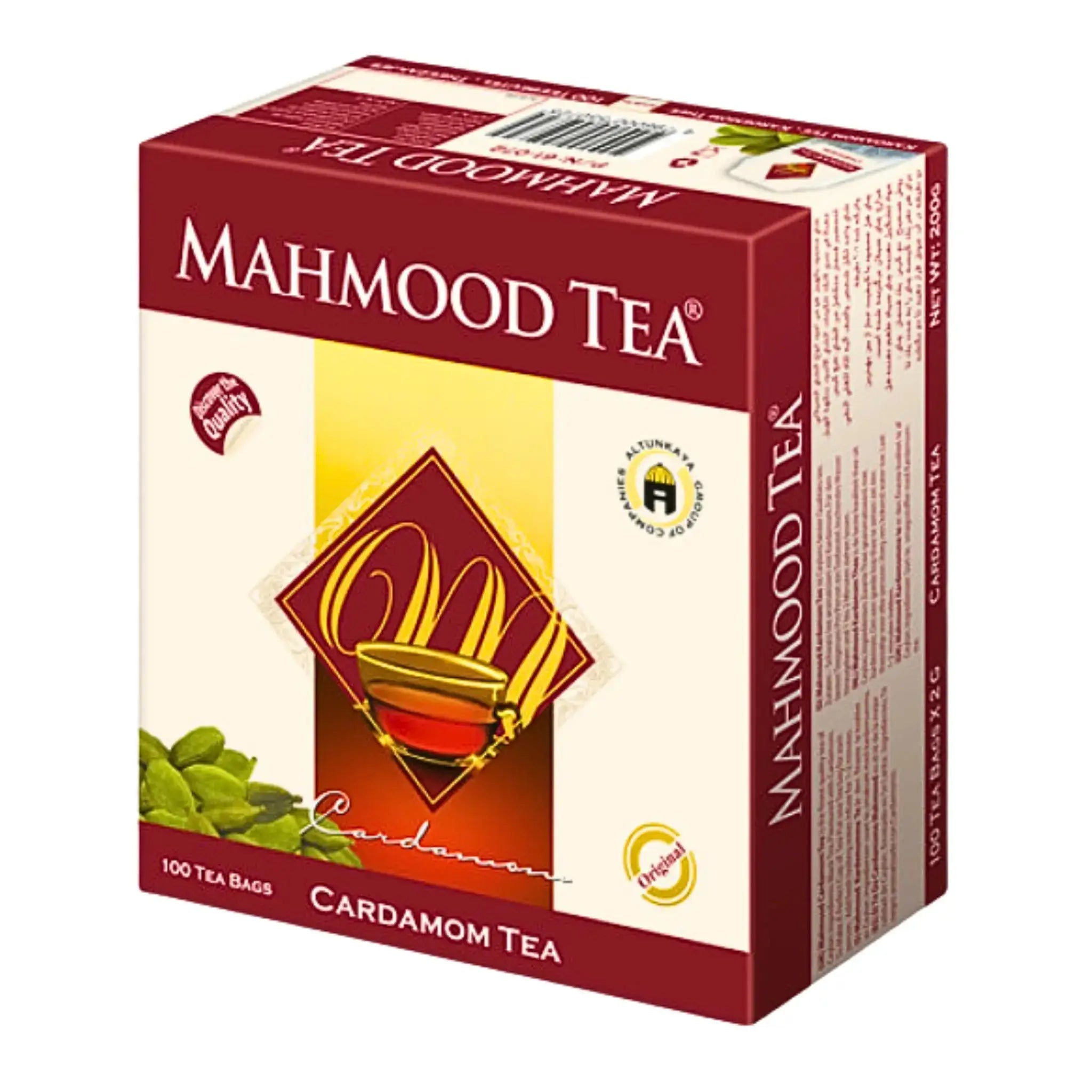Mahmood Tea kardemummate, 100 tepåsar, orientalisk teförpackning med kryddig smak.