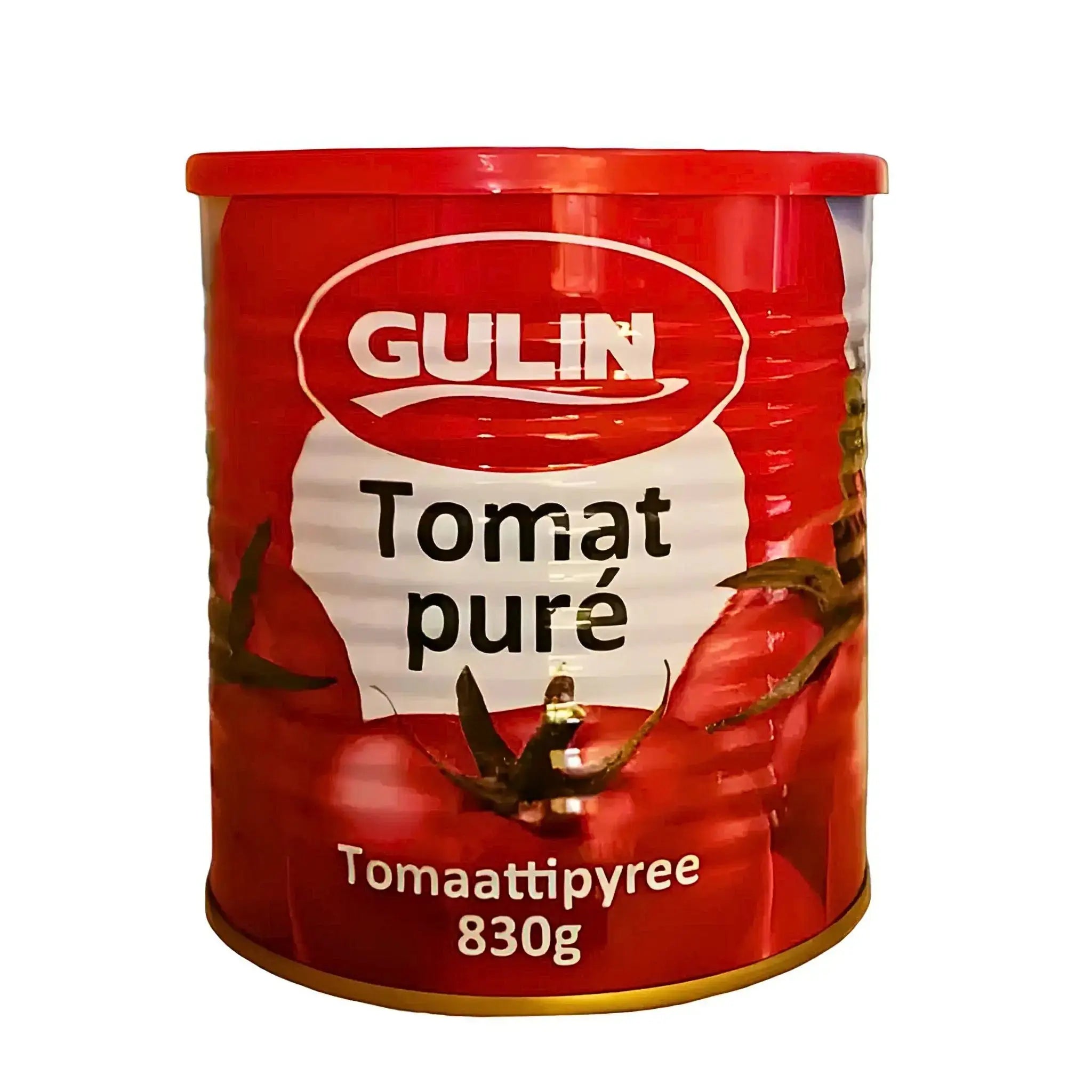 Gulin tomatpuré 830g burk, orientalisk tomatpuré på vit bakgrund