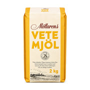 Möllarens vetemjöl i förpackning, 2 kg, gul randig pappåse
