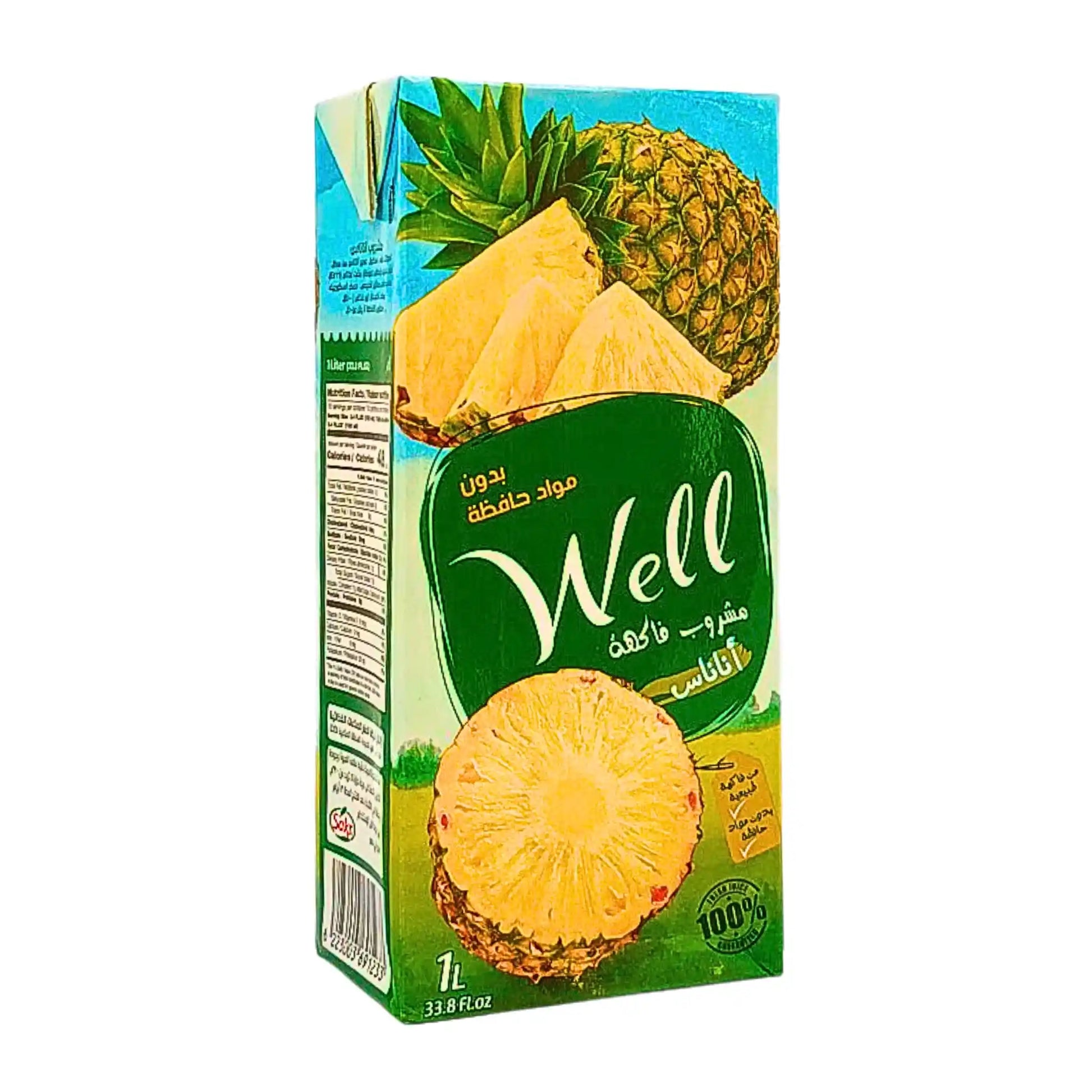 Ananasdryck 1L i förpackning med bilder på färsk ananas och tydlig näringsdeklaration.