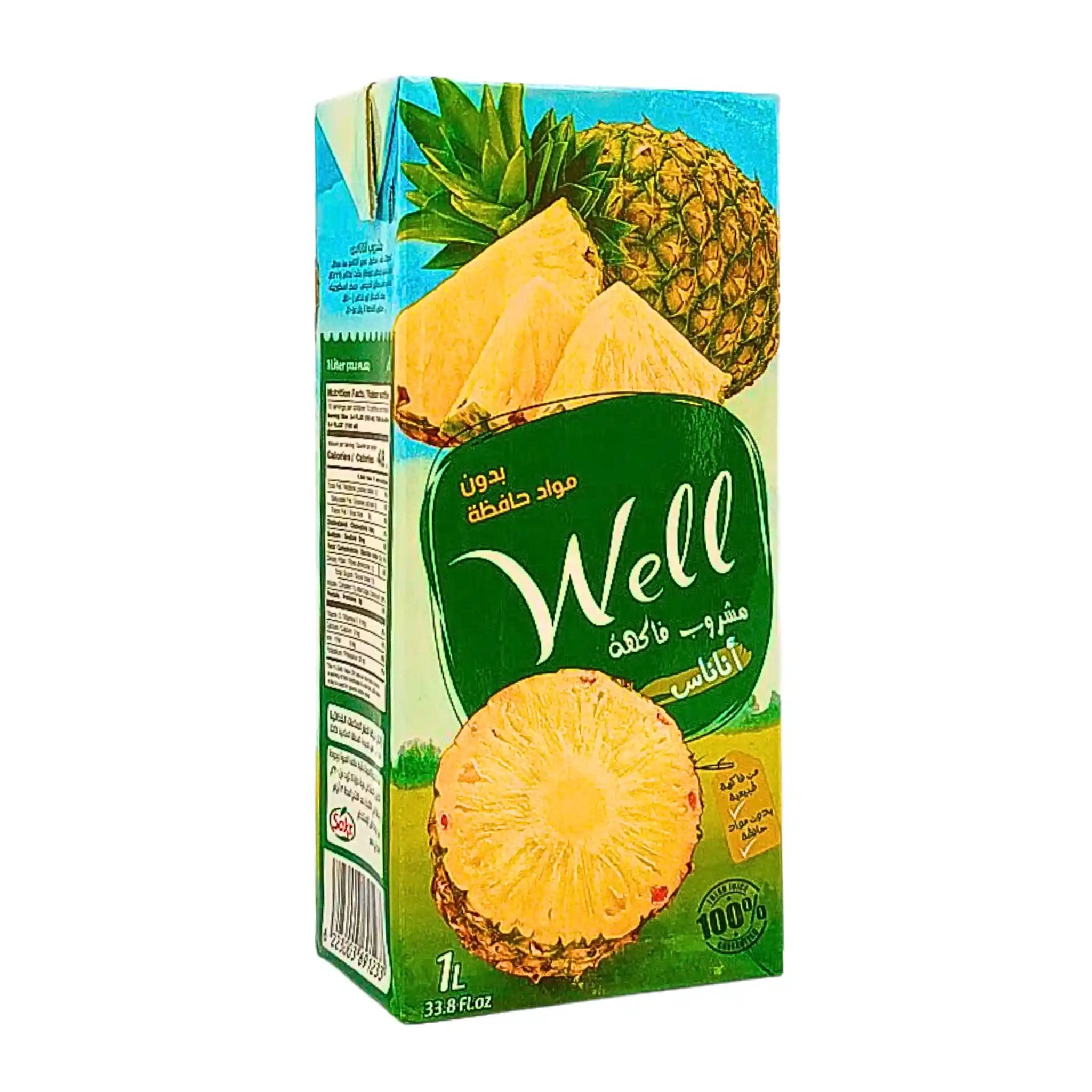 Ananasdryck 1L i förpackning med bilder på färsk ananas och tydlig näringsdeklaration.