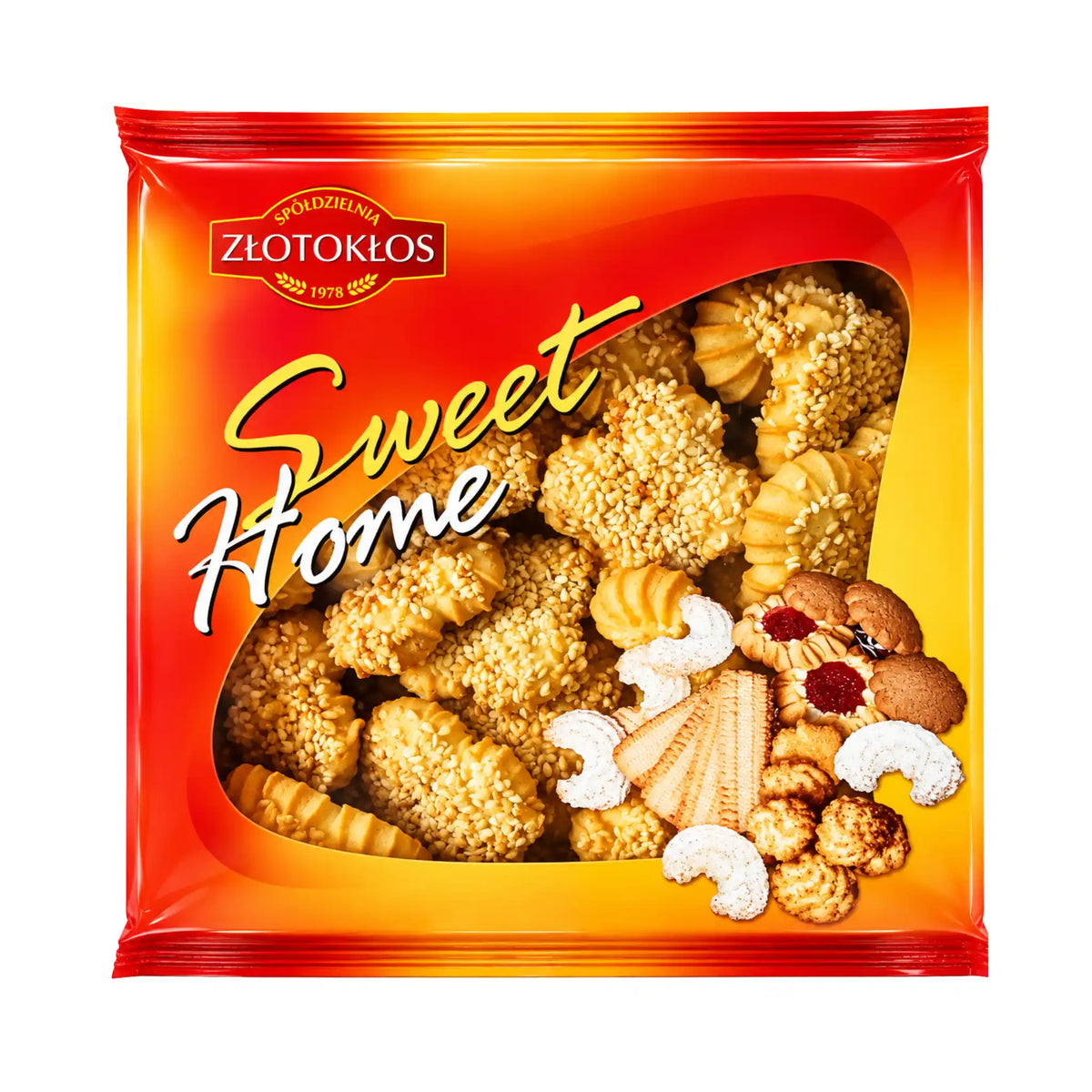 Förpackning av ZLOTOKLOS spröda kakor täckta med rostade sesamfrön 400g
