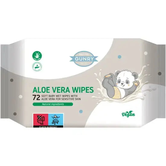 Gunry babyservetter aloe vera 72-pack med pandaillustration, vegan och naturliga ingredienser